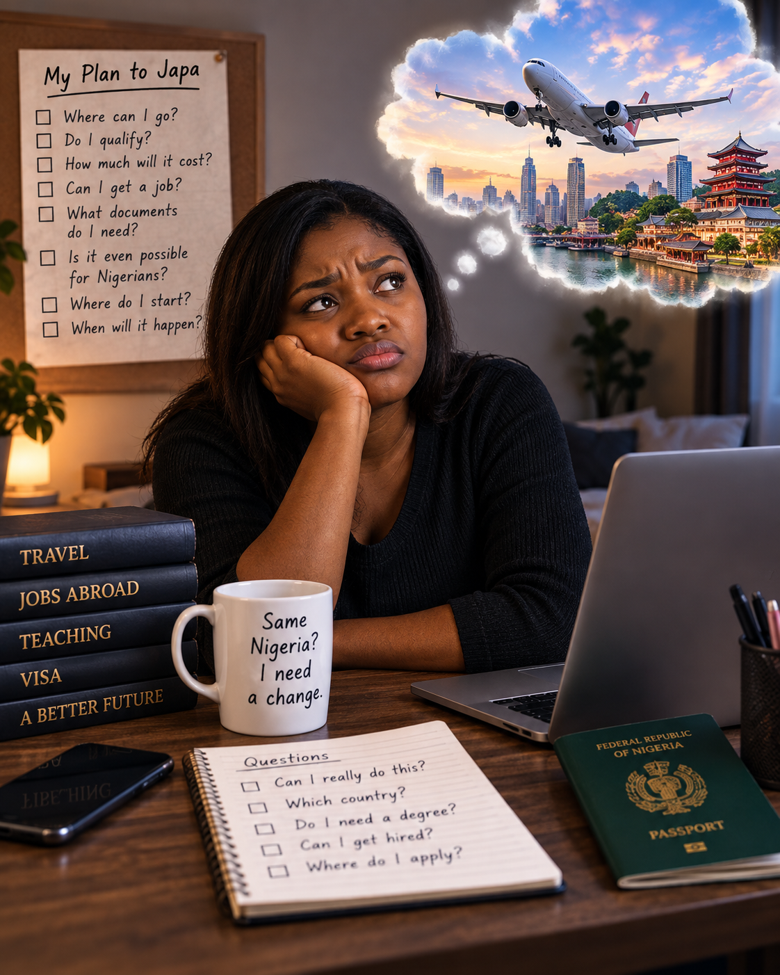 A person thinking about travelling abroad